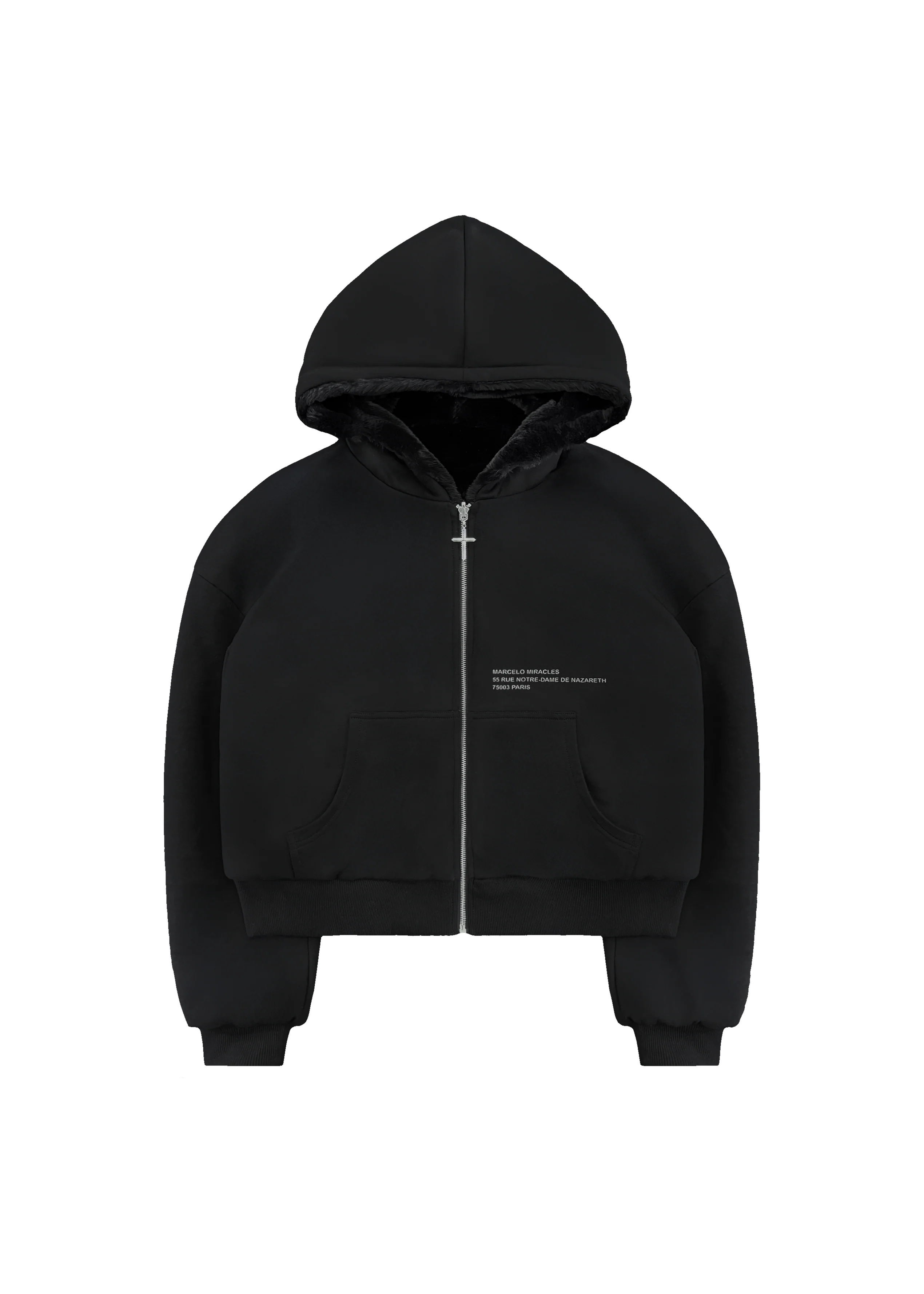 REVERSIBLE FUR ZIP HOODIE in BLACK