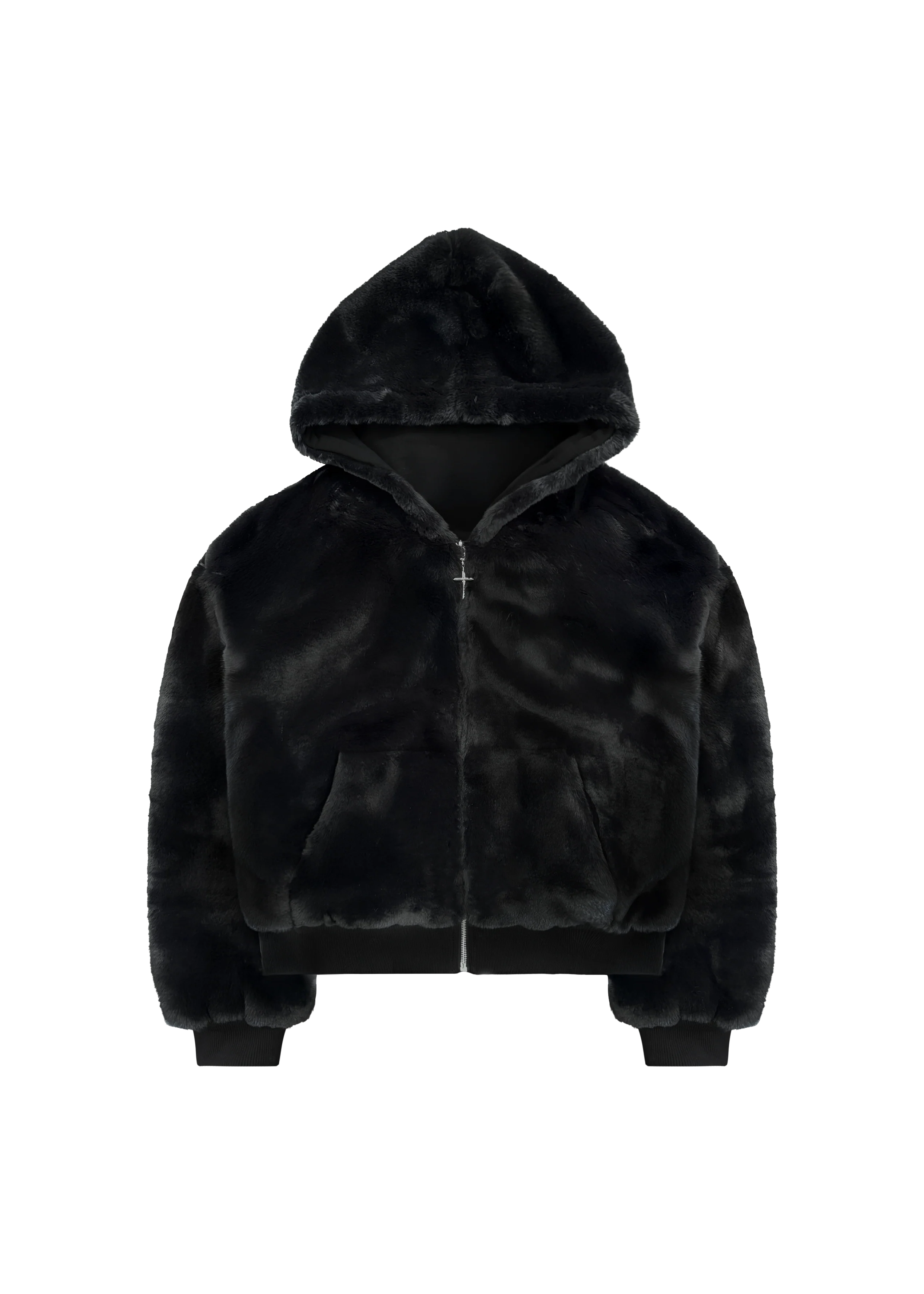 REVERSIBLE FUR ZIP HOODIE in BLACK - Image 4